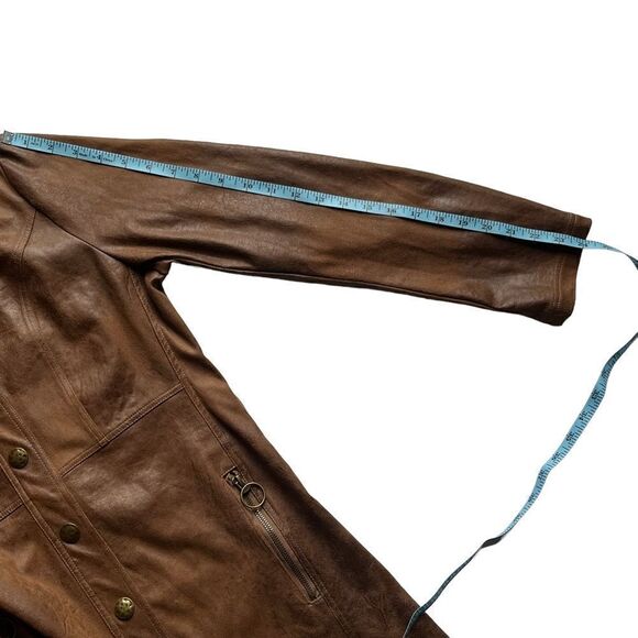 𝅺SAN FRANCISCO Brown Faux Leather Jacket with Hood  and Snap Buttons Size S - Picture 13 of 14